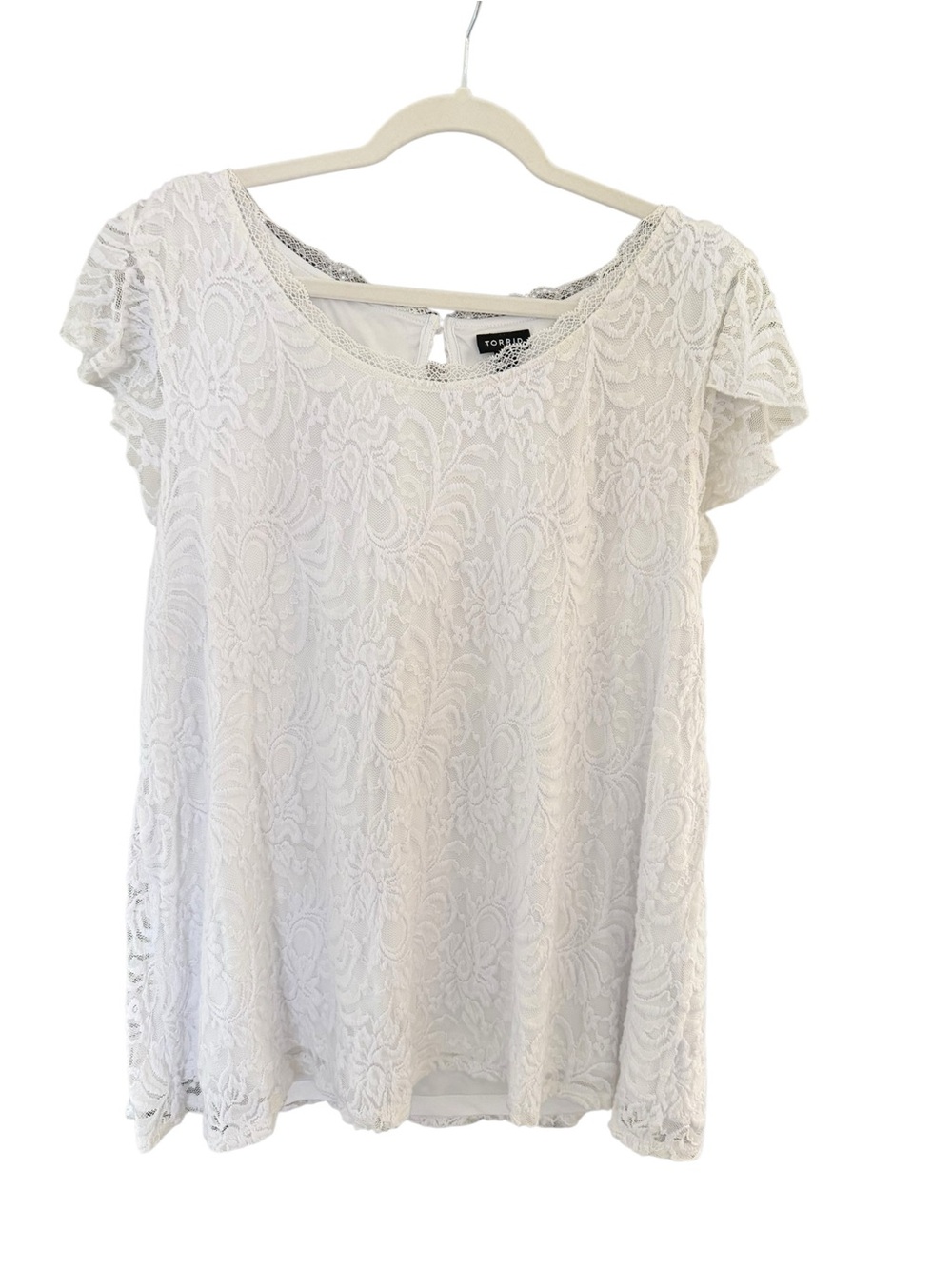 Torrid Size 2 White Floral Lace Short Sleeve Blouse Top